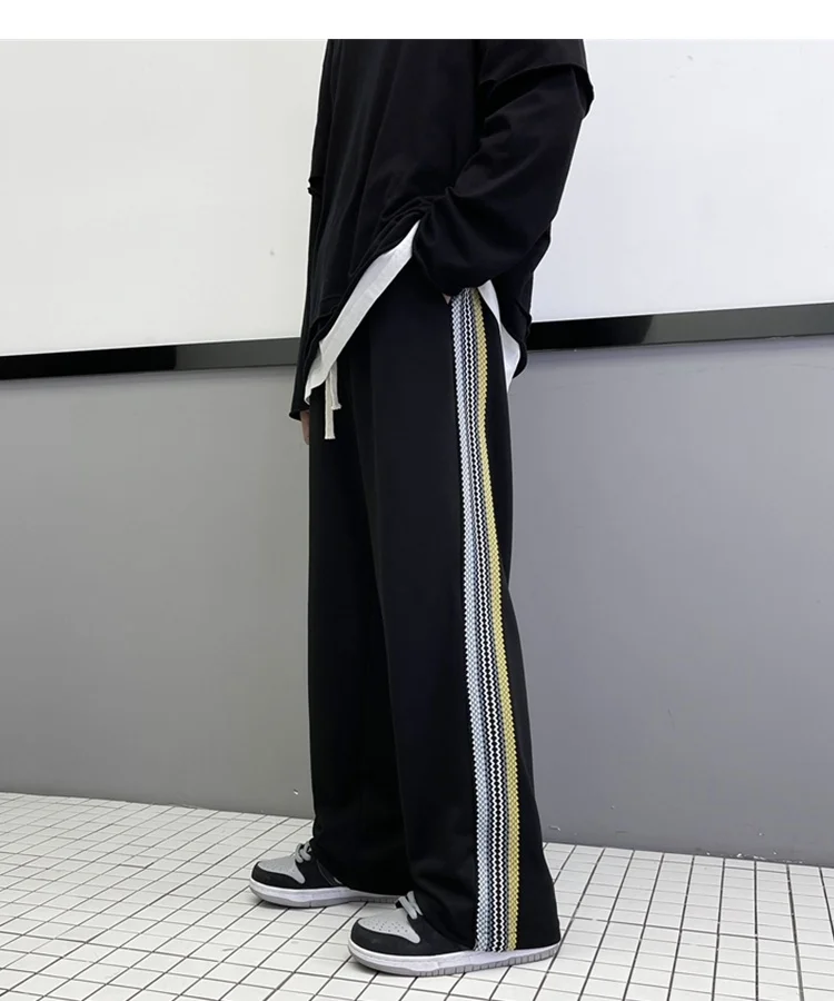 2022 Men's Loose Fashion Trend Causal Pants Striped Sports Wide Leg Pants Hip Hop Style Trousers Homme Joggers Sweatpants M-2XL yoga harem pants