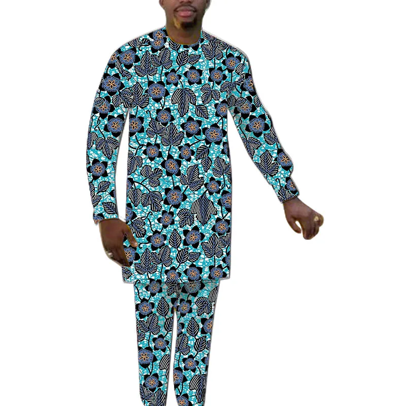 

African Wedding Men's Sets Long Sleeve Tops With Long Pants Festival Style Outfits Male Groom Suits Customized