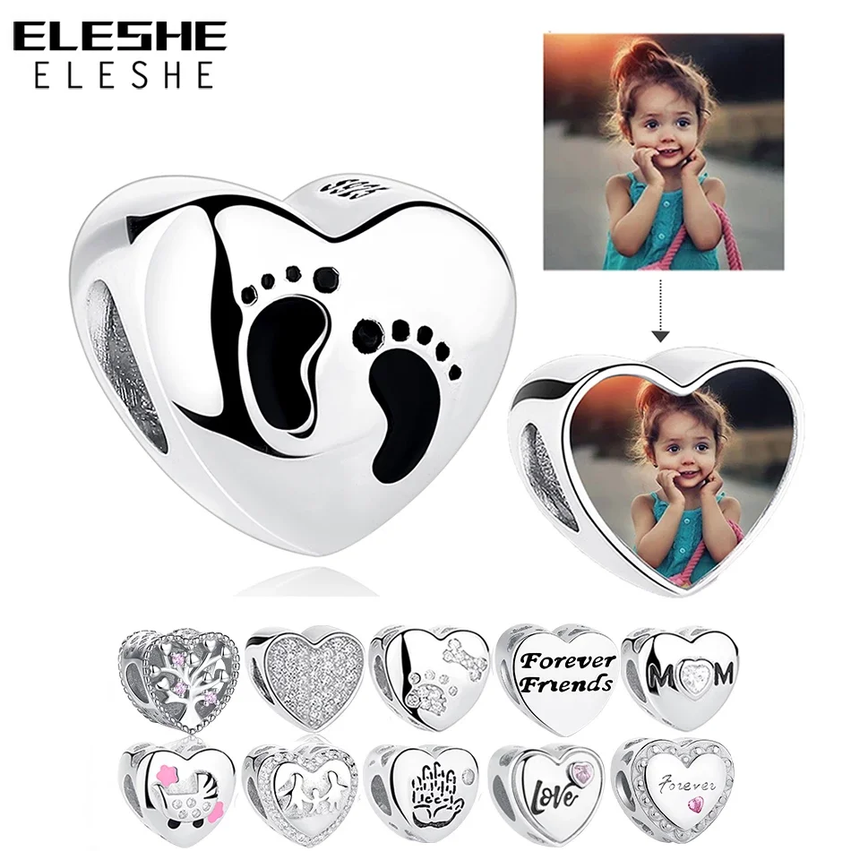ELESHE abalorios románticos personalizados con foto en forma de corazón, aptos para Pulsera Original, cuentas plata de ley 925, fabricación de joyas originales DIY|beads jewelry making|charms europeanbig hole - AliExpress