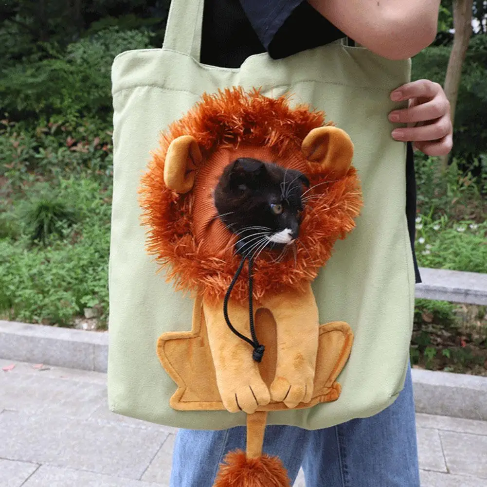 Fashion Lion-shaped Shoulder Bag Breathable Can Be Exposed Pet Canvas Bag For Cats And Dogs Tote Small Pet