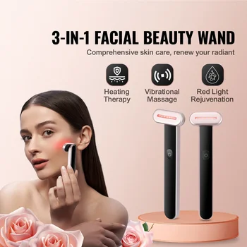 7Color LED Facial Wand Red Light Therapy Device With Heatig Therapy Microcurrent Vibrating Massage, Portable LED Beauty Wand 1