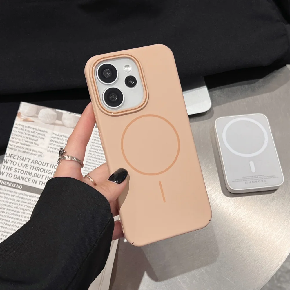 Solid Color Shockproof Matte Phone Case with Magnetic Wireless Charging Compatibility