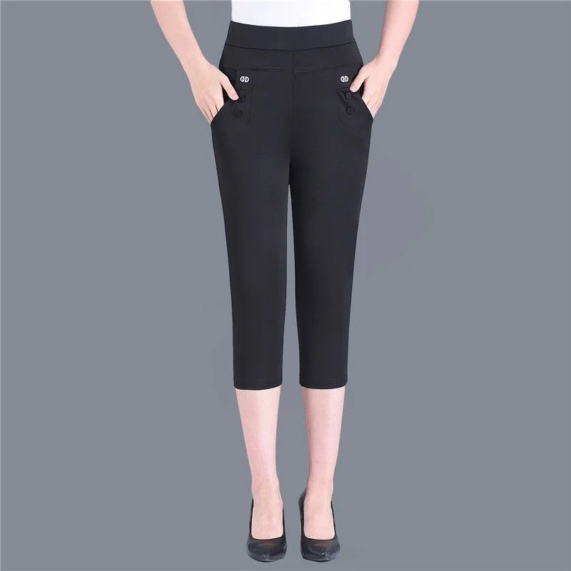 

Women Capris Fashion High Waisted Stretch Skinny Pencil Pants Casual Slim Solid Color Calf Length Pants Summer Women's Breeches