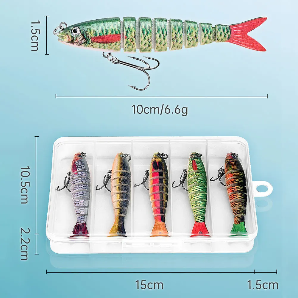 5Pcs Multi Jointed Swimbait with Treble Hooks Sinking 6