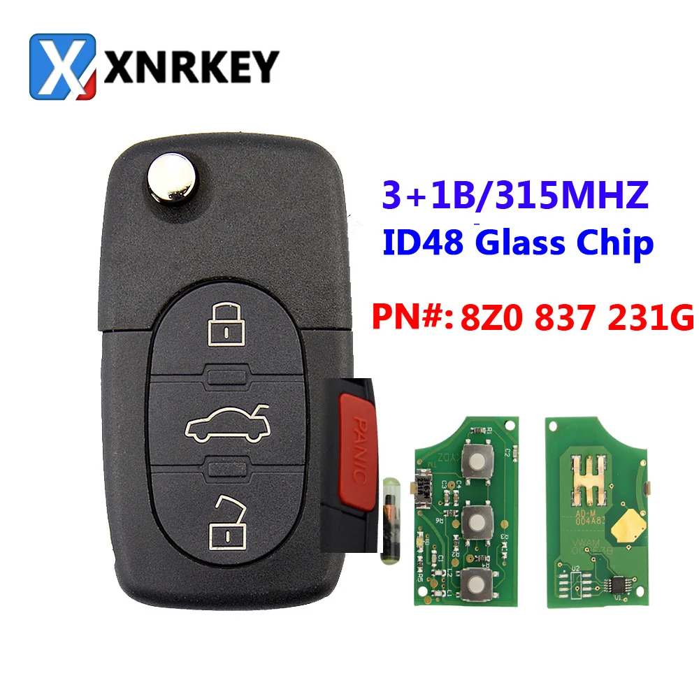 

XNRKEY 3+1 Button Remote Control Smart Car Key For Audi Old Flip Car Key 8Z0 837 231 G With ID48 Chip
