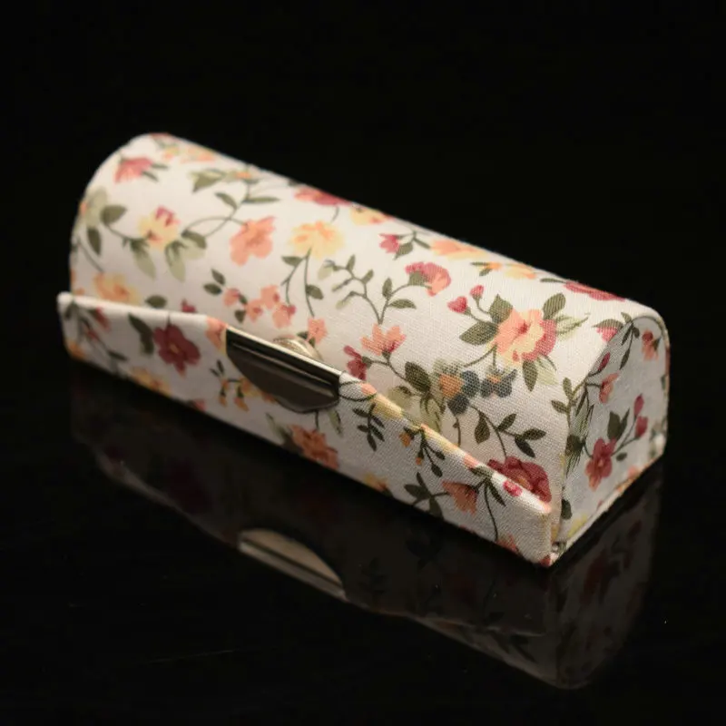 8 Colors Retro Embroidered Flower Designs Lipstick Case With Mini Mirror Lip Gloss Box Jewelry Holder Makeup Storage Tools