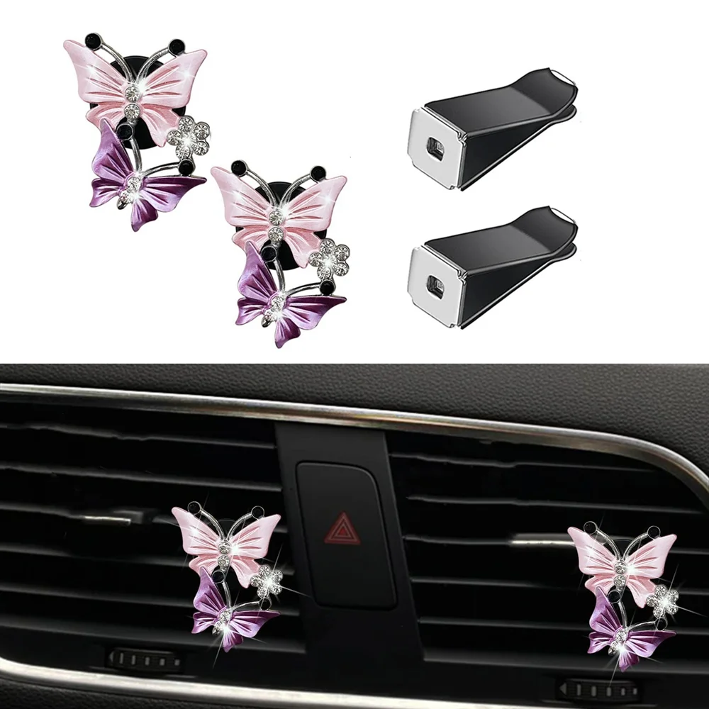 

7Pcs Cute Dual Butterfly Diamond Rhinestone Air Freshener Vent Clip Sparkly Bling Car Accessories for Women