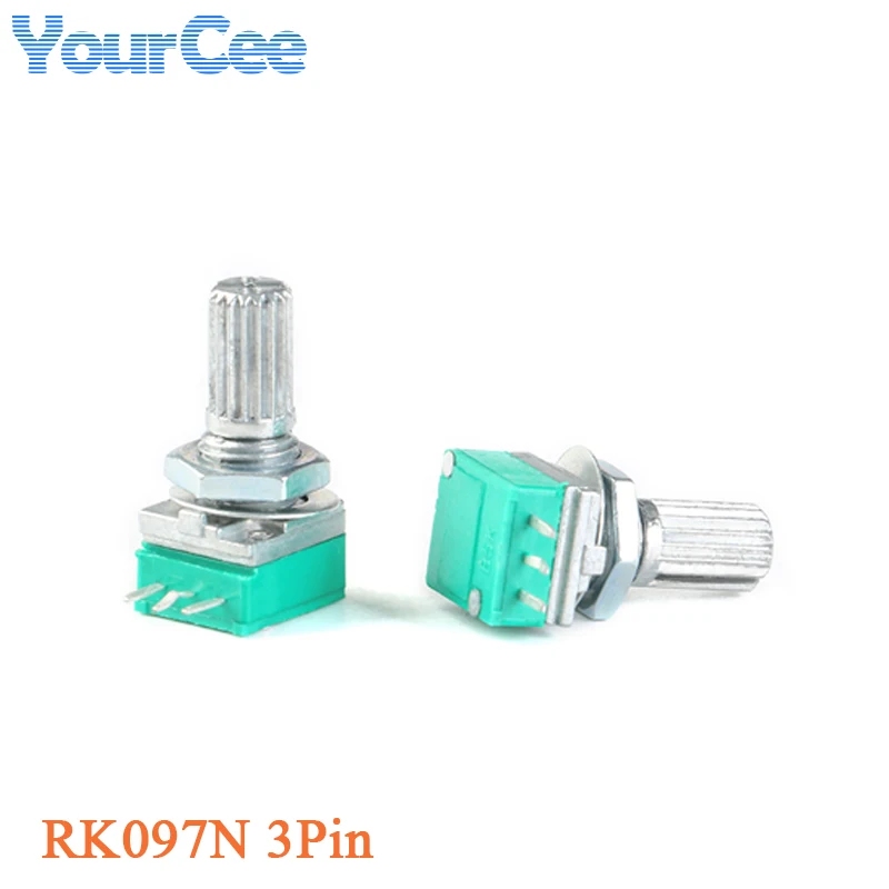 5pcs RK097N Vertical Single Audio Amplifier Seal Potentiometer RK097G B1K 5K 10K 20K 50K 100K 500K Bend 3Pin 6P with Gasket Nut