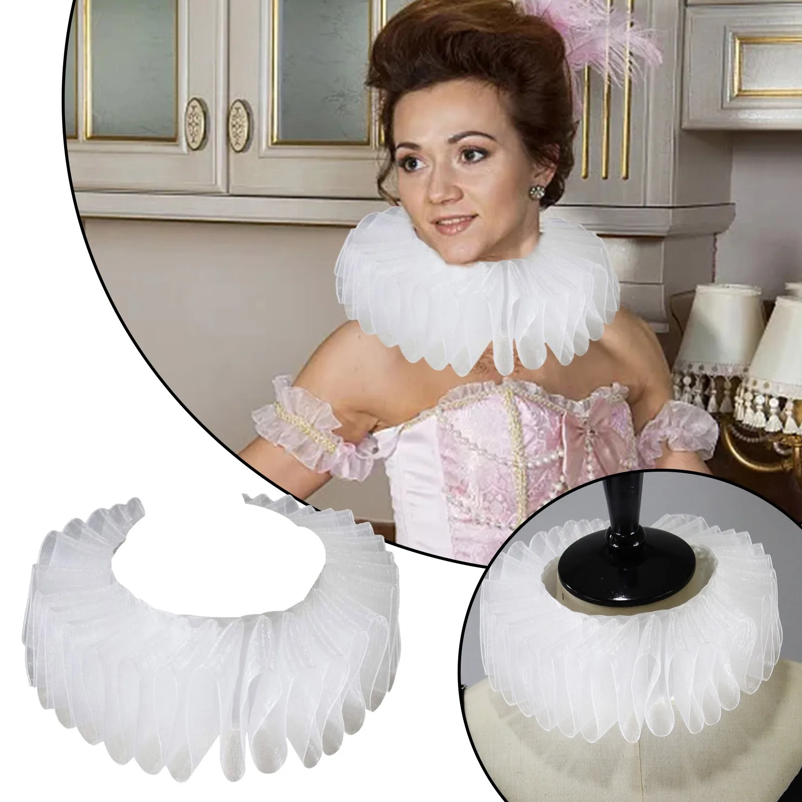 

White Ruffled Snow Mesh Collar For Stage Costume And Wedding 1PC