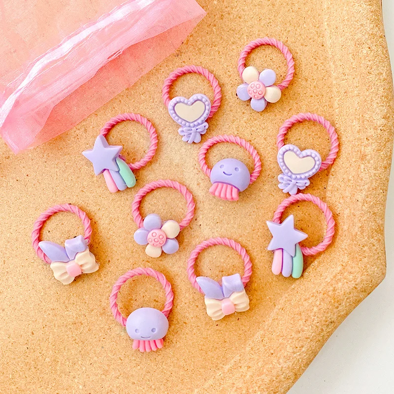 10 Teile/satz Neue Nette Cartoon Stirnbänder Mädchen Elastische Haarbänder Haar Zubehör für Kinder Scrunchies Headwear Ornamente Geschenk – Detail 9