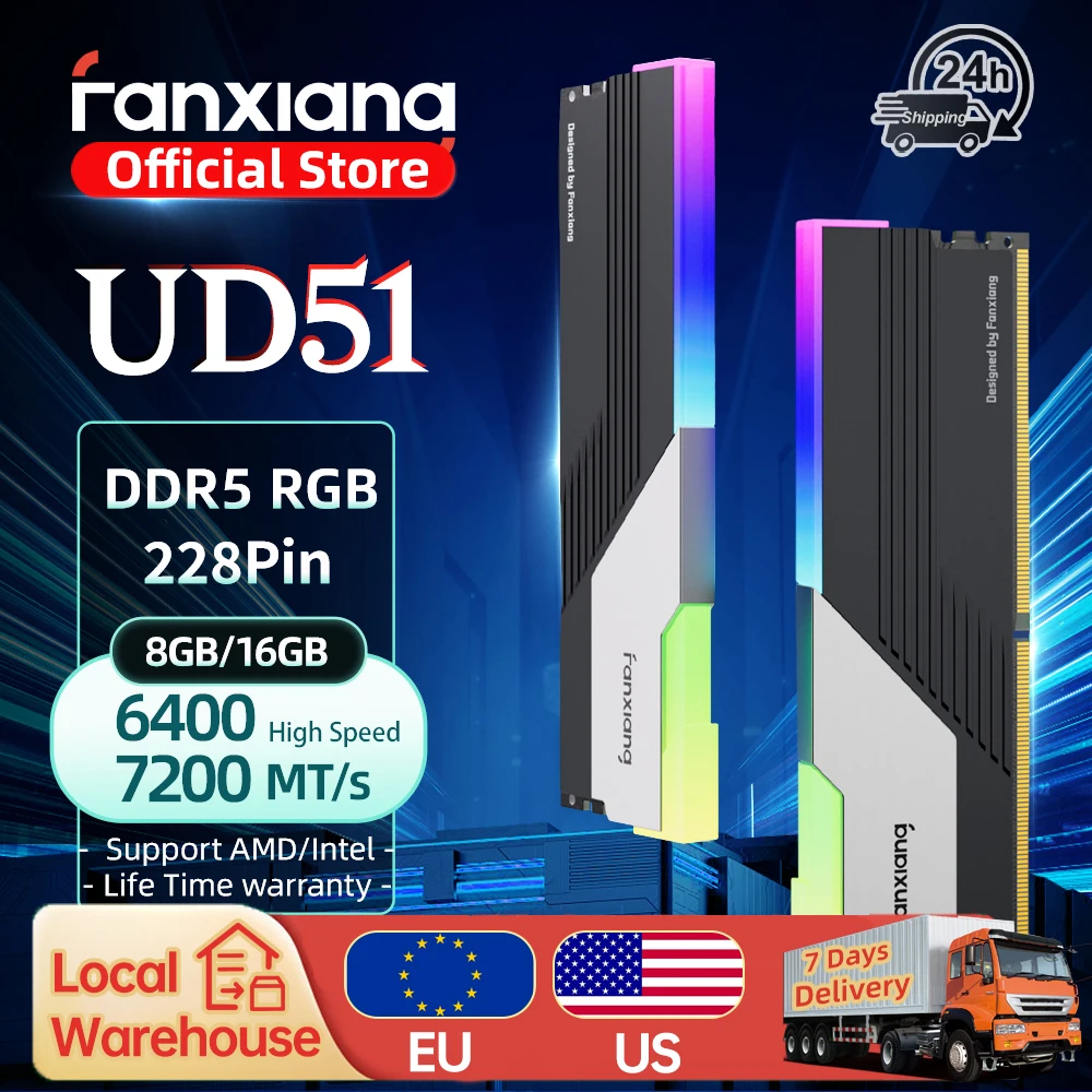 [EU/US Versand] Fanxiang UD51 DDR5 Speicher Ram RGB 32GB 6400/7200MHz Nicht-ECC Desktop Gaming Dual kanal RAM Speicher Modul Für PC