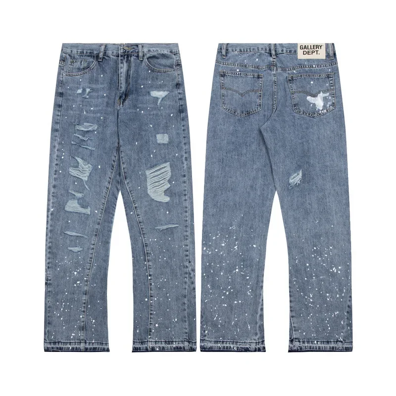 Loose Casual Men's Jeans Graffiti Spray Paint Micro Flare Street Style Patchwork Long Trousers Hip Hop Fashion 5