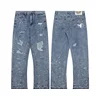 Loose Casual Men's Jeans Graffiti Spray Paint Micro Flare Street Style Patchwork Long Trousers Hip Hop Fashion 5