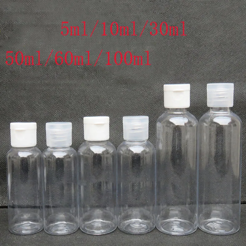 

100pcs 5ml - 100ml Plastic PET Flip Lid Lotion Bottles Cosmetic Shampoo Sample Containers Travel Refillable Vials