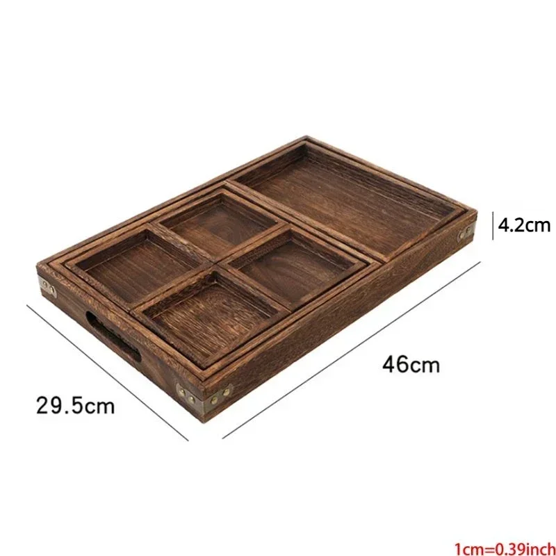 Tea Tray Tea Set Wooden Serving Tray For Brewing Tea Seven Piece Set Of Burnt Tung Wood