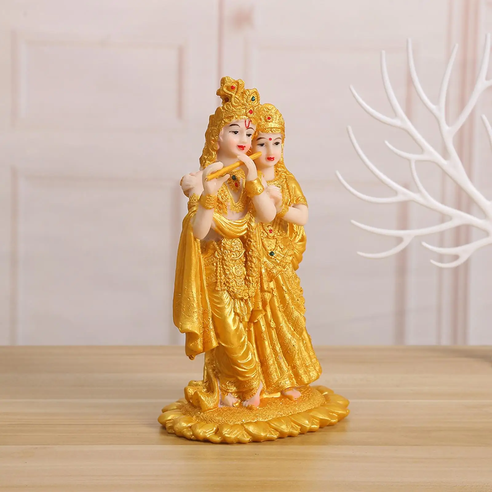 India Radha Krishna Figurine Statue Lifelike Decorative 4x3x7.4inch Altar Shrine Decor for Garden Bonsai Decor Traditional