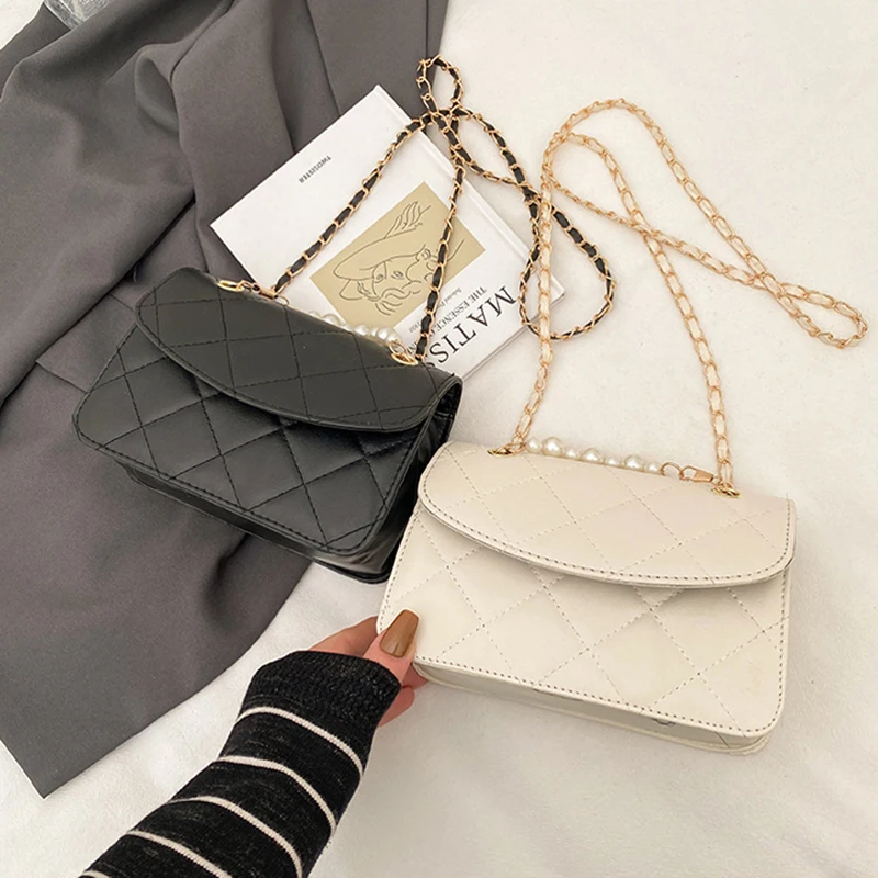 

Fashion 1PC Elegance Lady Daily Wear Pearl Chain bag Shoulder Bag Women PU Leather Solid Color Coin Purse Bag Crossbody Bag