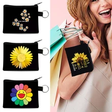 

2022 Fashion Women Coin Purse Mini Wallet Clutches Key Case Card Holder Small Bag Daisy Print Zipper Money Bags Men Hand Bags