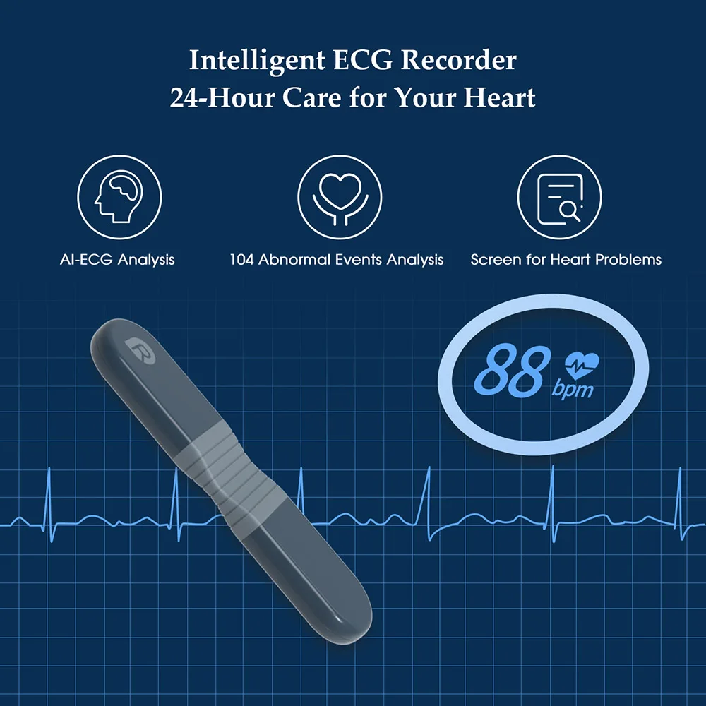New AI Analysis ECG 24 Hours Monitoring Wearable ECG Bluetooth Heart Rate Monitoring Single Lead Usage Time 72 Hours