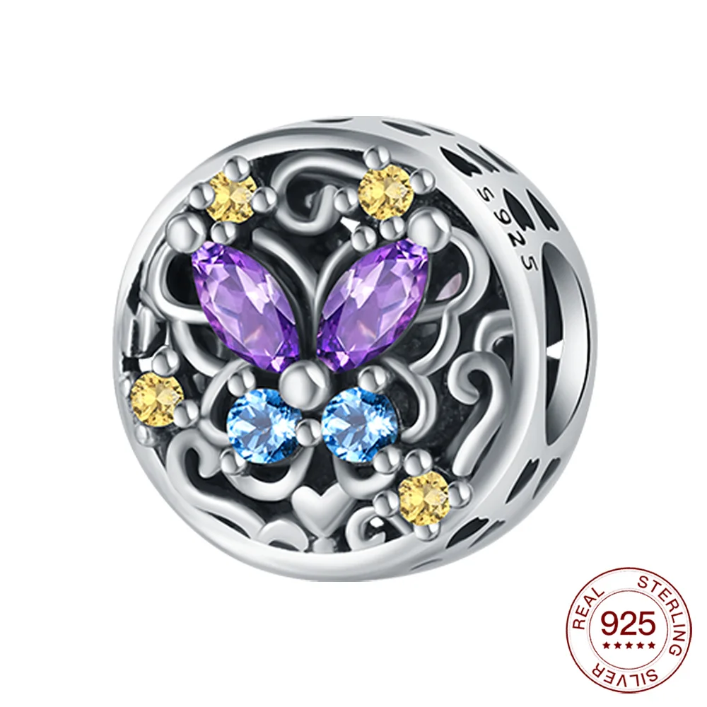 

Серебро 925 реальная сертифицированная настоящая ажурная бабочка круглая бусина очарование для дня рождения друзей подарок подходит ожерелье