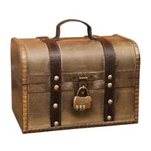 

1PC Retro Treasure Chest Wooden Antique Box with Lock Storage Box Photo Props
