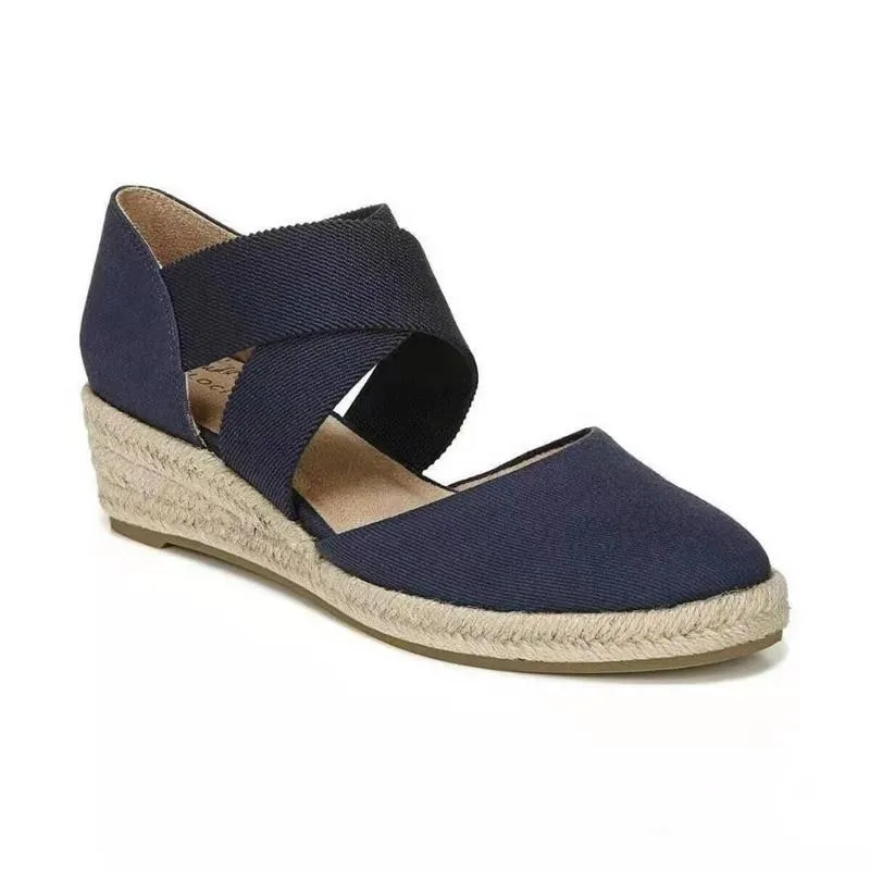 Women Sandals Summer Fashion Solid Color Espadrilles Casual Cross Belt Casual Wedge Sandal Fashion Outdoor Beach Ladies Shoes 