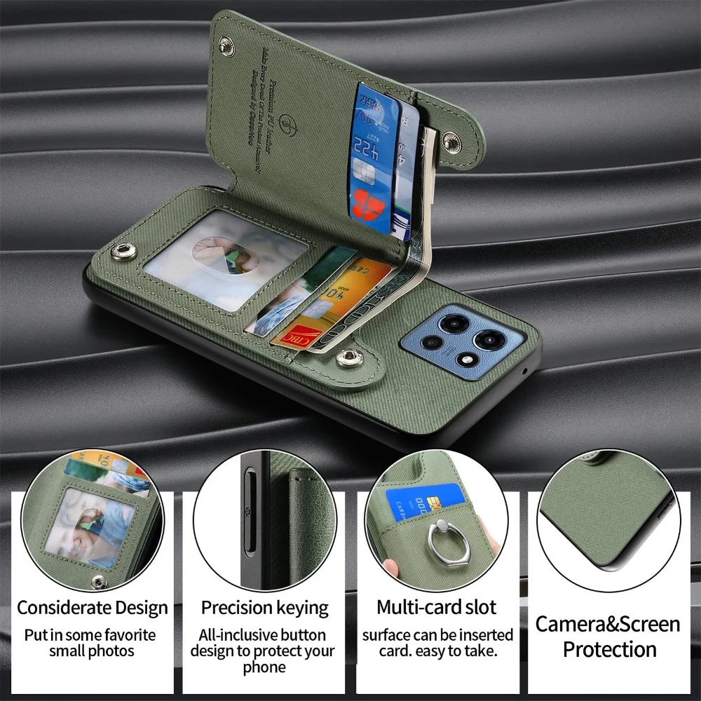 Elegant Double Button Magnetic Leather RFID Card Holder Wallet Back Case