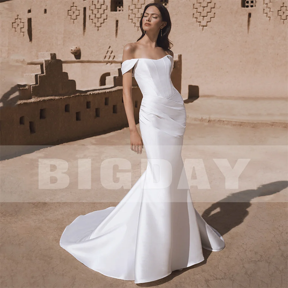 BIGDAY Satin Mermaid Wedding Dress Women 2025 Off The Shoulder Open Back Pleat Boat-Neck Bridal Gown Vestido De Noiva Customized 13 Sb01c0c56bf644f429dc01e48d45768616