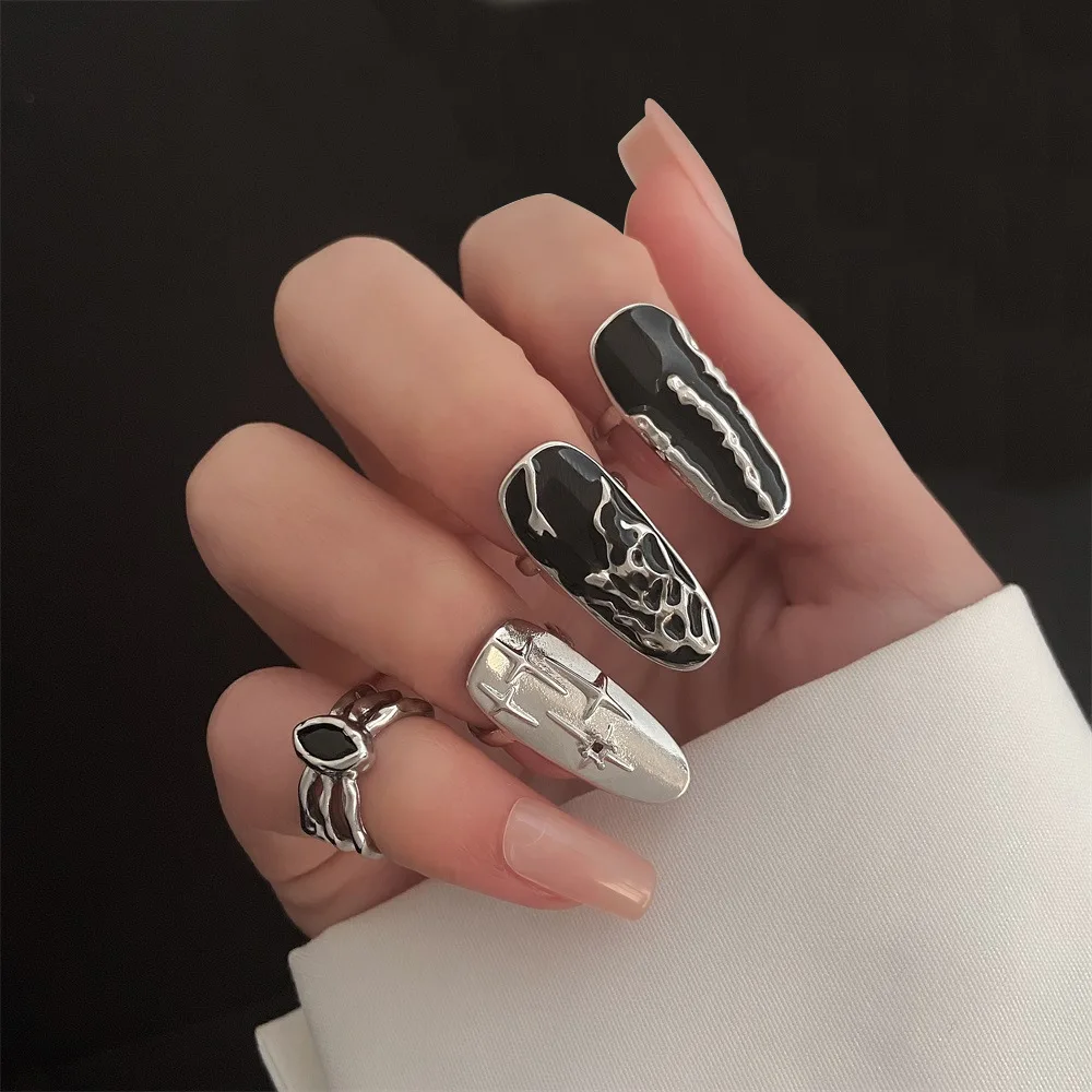 

Punk New Fashion Creative Copper Inlaid Zircon Nail Ring Nail Set Gold Plated Manicure Joint Ring for Women Trend Party Jewelry