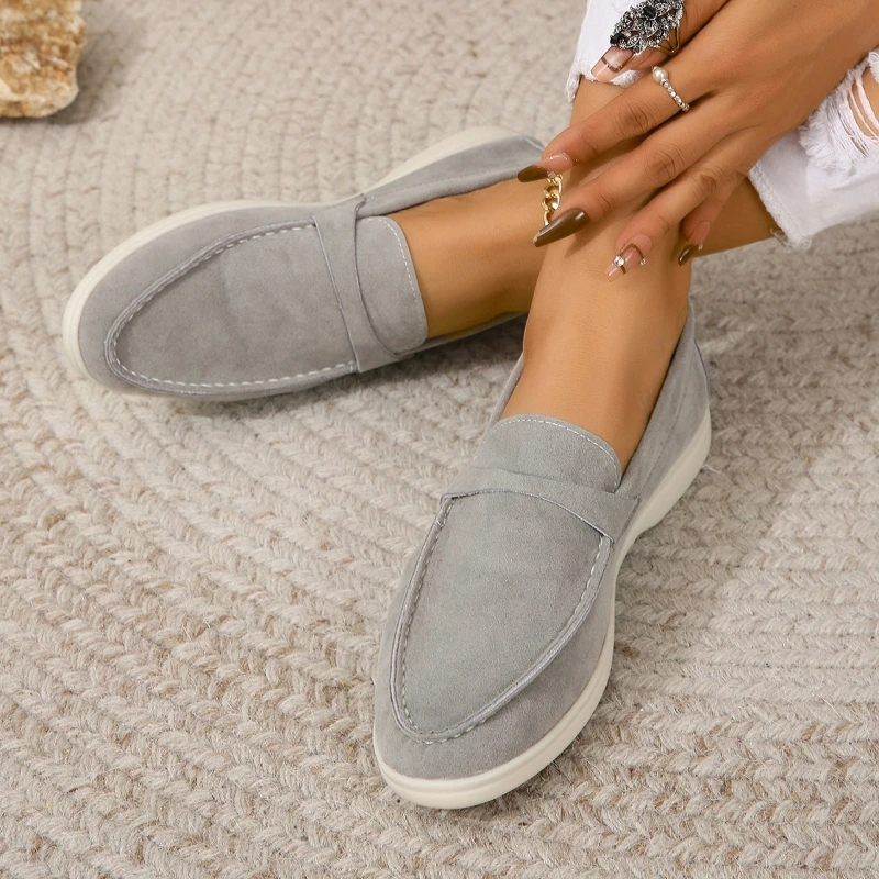 New 2024 summer Women's British Fashion Solid Color Suede Canvas  Lightweight  Flat Shoes Outdoor Comfortable Casual Shoes