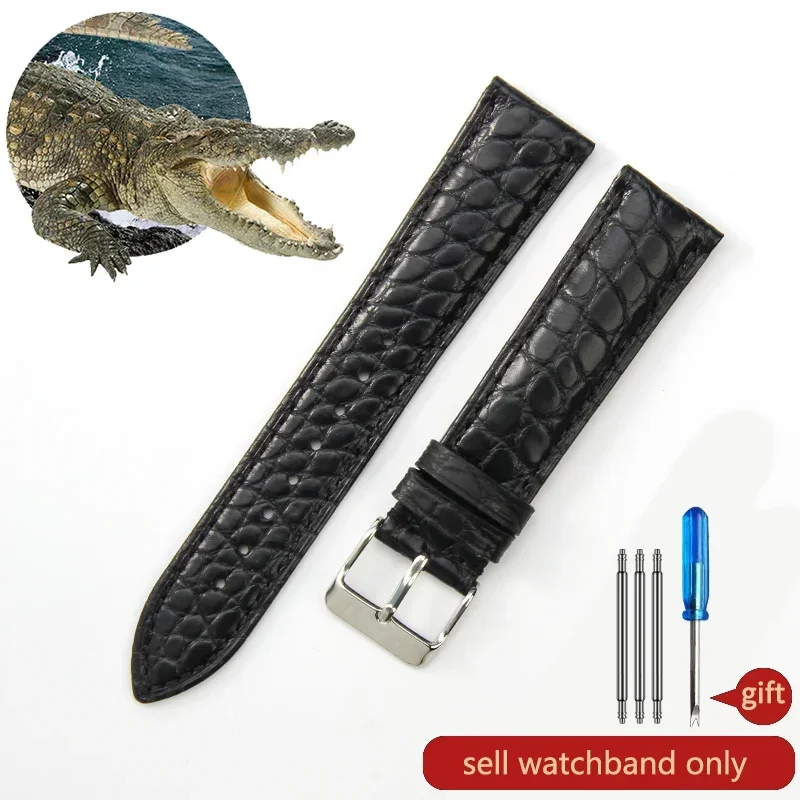 Correa de reloj de piel de cocodrilo de cuero genuino para hombre y mujer, hebilla de mariposa con aguja para Mido Longines Famous Master Omega IWC Watchband
