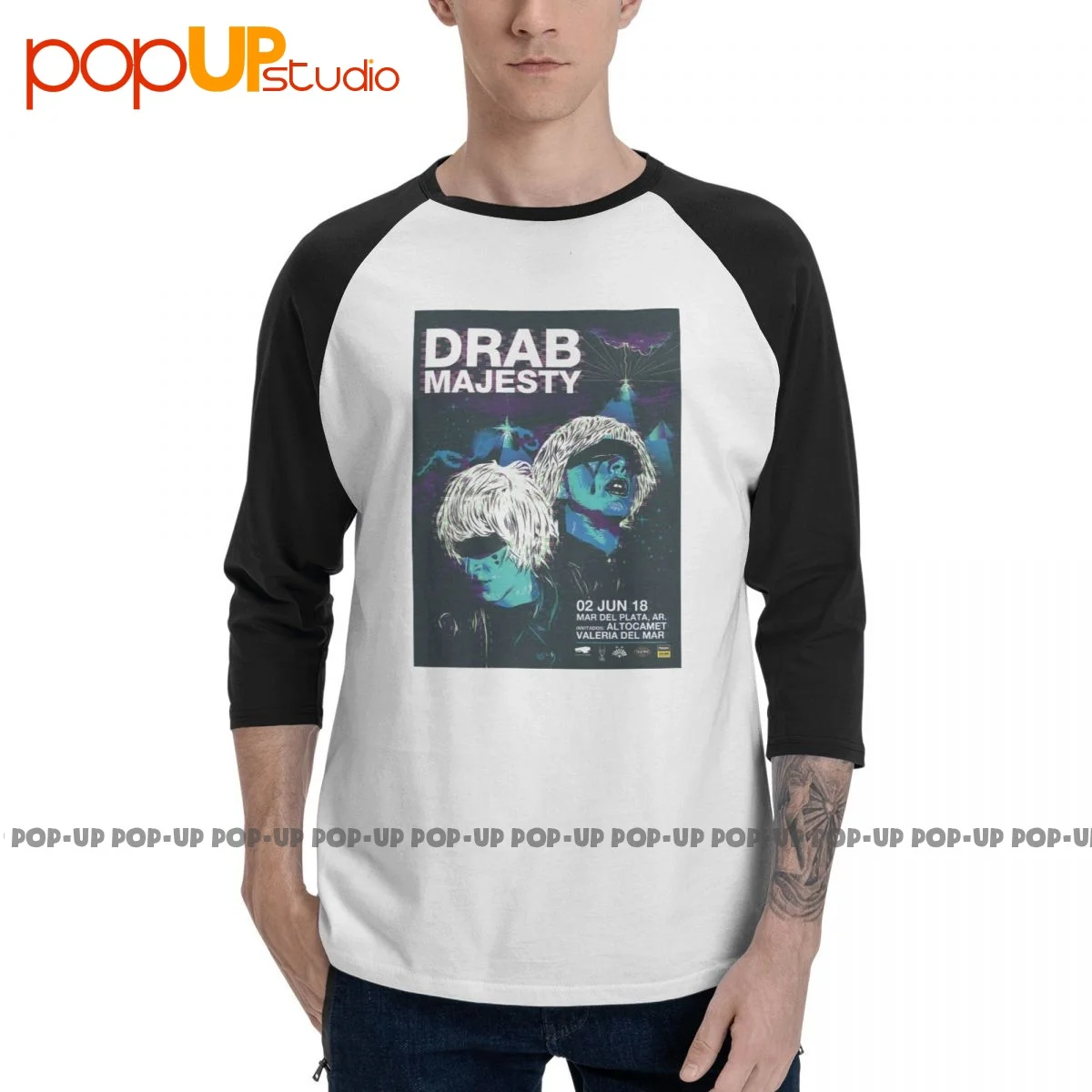 Vtg Drab Majesty George Manta3 T-Shirt Manica 3/4 Divertenti Offerte Calde Maglietta Raglan