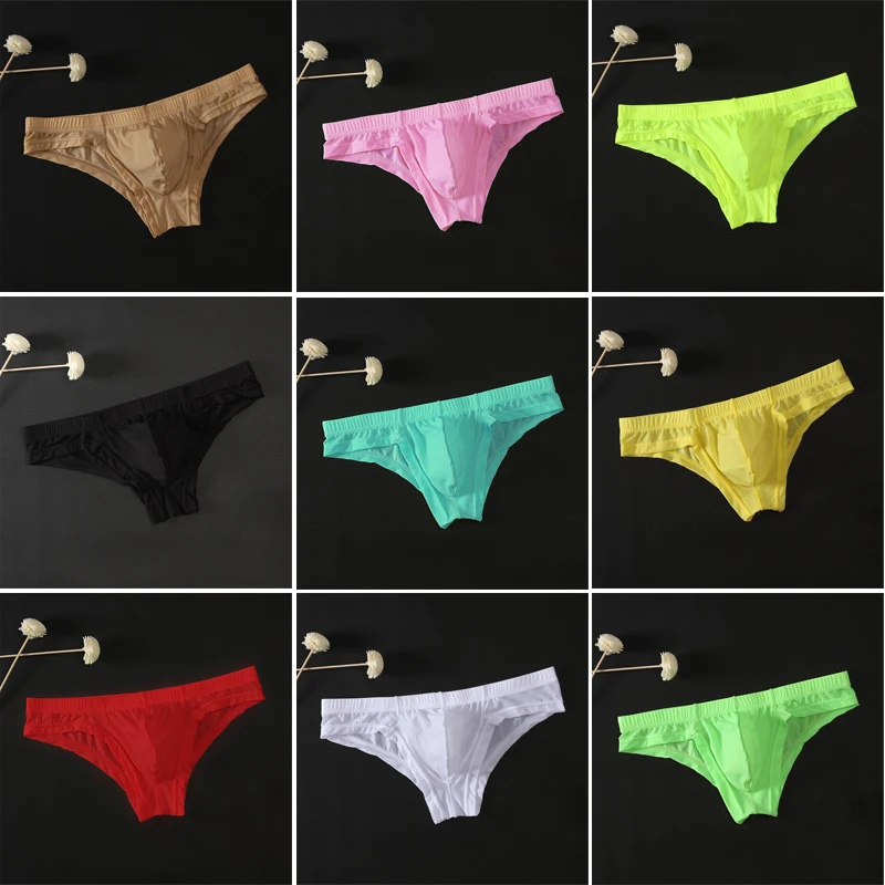 Description Picture 3 of itemHot Men's Sexy Ice Silk Skinny Briefs Comfy Breathable Low-Waist Underwear Men Ice Silk Breathable Low-waist Underwear