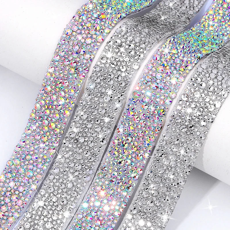 QUARKZMAN Nastro Di Strass In Resina Autoadesivo – 3 Metri X 20 Mm, Colore Nero AB – Per Abbigliamento Fai Da Te, Artigianato, Decorazioni