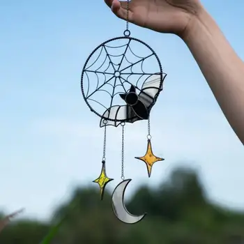 Creative Wind Chimes Halloween Gothic Bat Moon Star Hanging Ornament Window Wall Pendants Holiday Party Home Decoration 2