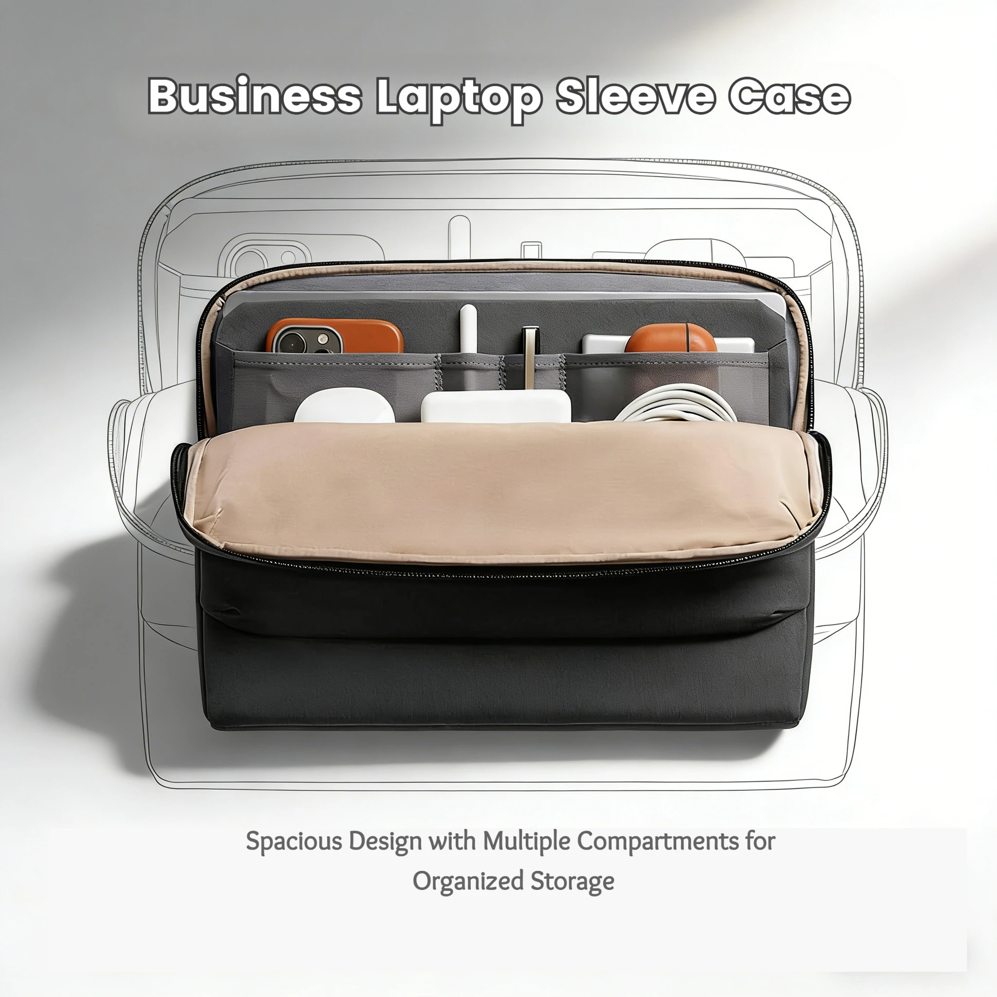 Multi-Compartment Portable Laptop Sleeve, Fits 13-15.3 Inch Devices