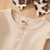 Citgeett Autumn Infant Baby Girls Jumpsuit Solid Color Ribbed Fly Sleeve Romper + Leopard Flare Pants Spring Clothes 4