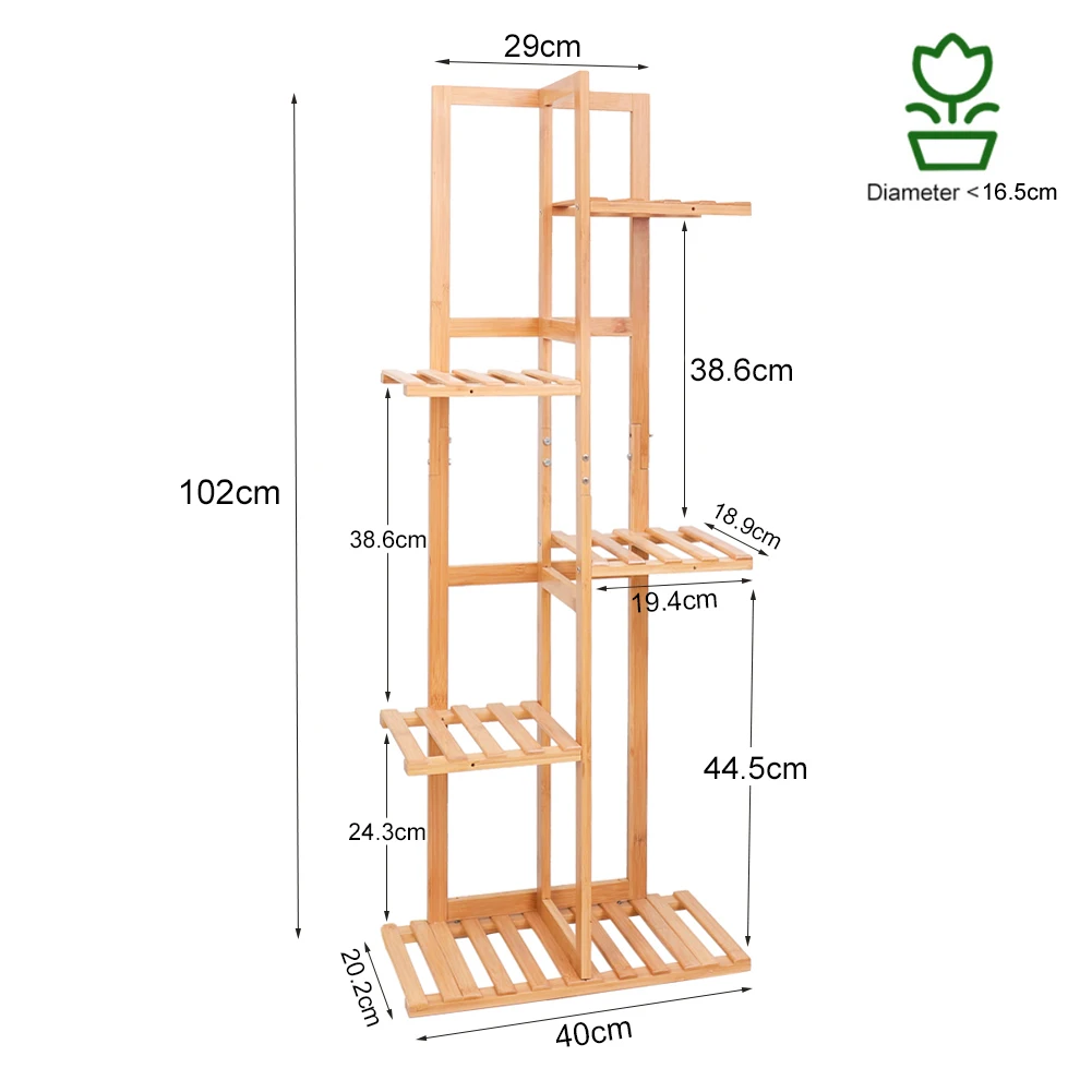 6/7 Pot Vertically Bamboo Flower Shelf Rack Plant Stand Pots Display Corner Shelving Home Indoor Outdoor — view 6