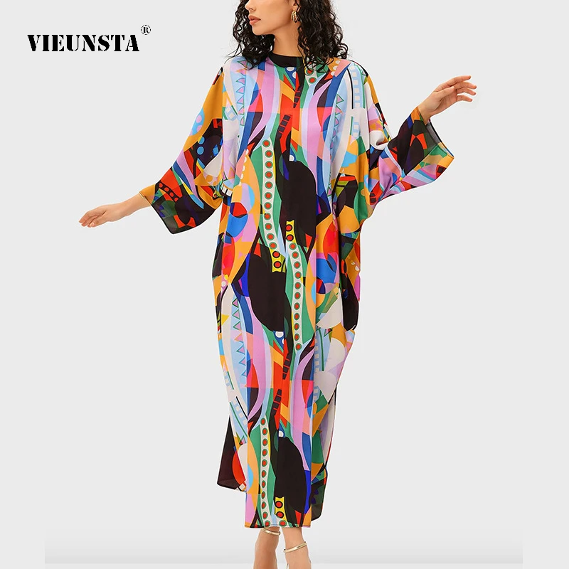 

Vestido Y2K Bohemian Women's Casual Long Dress 2023 New Summer Elegant Retro Round Neck Long Sleeve Geometric Print Dresses 3XL