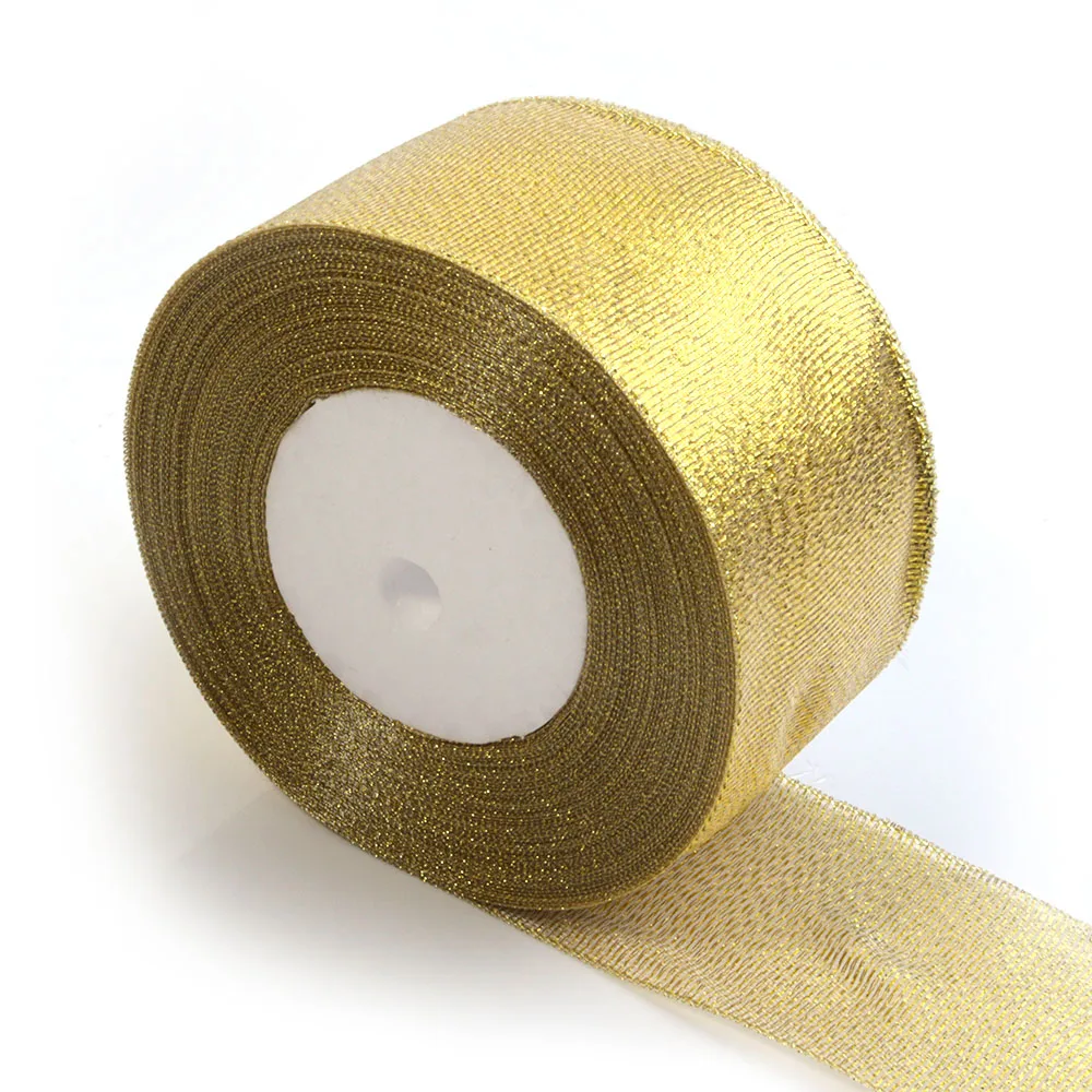 Silver Gold Glitter Silk Satin Ribbon for Party and Home Decorations - 25 Yards