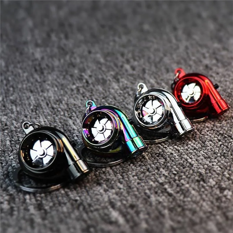 LED Turbo Sound Turbocharger Keychain Spinning Turbine Key Keychain Holder