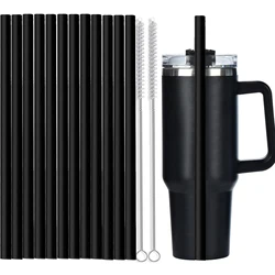 Vibrant 12-Pack Reusable 12 Colorful Straws with Cleaning Brushes (Black)
