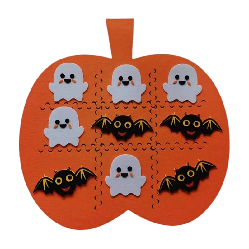 H55E Hallowen Tic-Tac-Toe 어린이를위한 펠트 퍼즐 보드 게임 Cartoom 유령 박쥐 호박 매트 체스 패드 부모-자녀 상호 작용 장난감