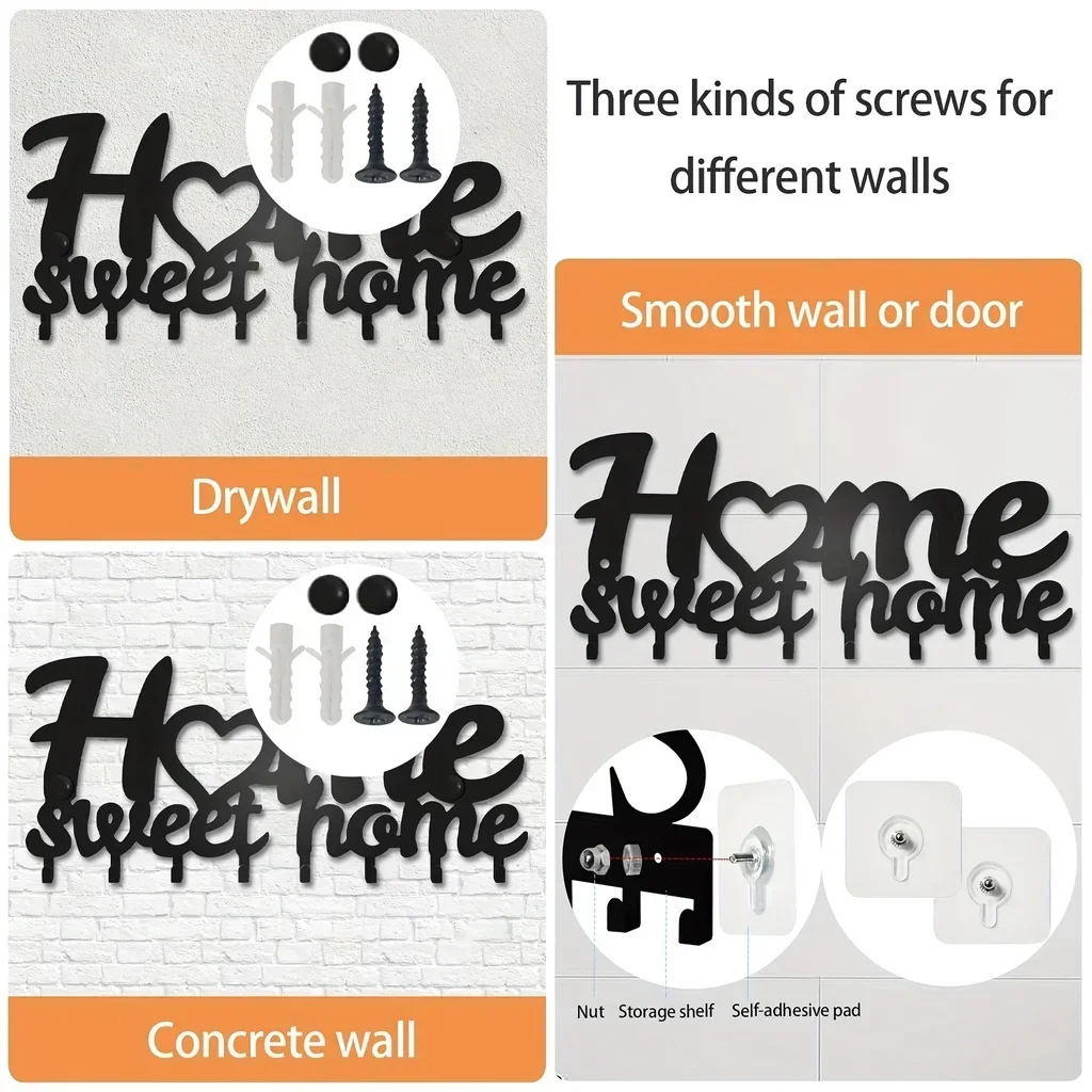 Description Picture 6 of itemKey Rack For Wall, Black Key Holder For Wall Decorative, Metal Wall Decor for Office, Entryway, Key Hooks Hanging Keys