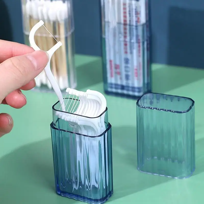 

Clear Acrylic Storage Box Cotton Swab Dental Floss Dispenser Case Tips Holder With Lid Store Cosmetic Cotton Pads Bathroom
