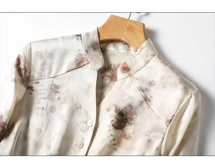 Chiffon Vintage Women's Shirt Summer Prints Blouses Loose Fit Long Sleeve Women Tops V-neck Fashion Clothing 2024 Korean
