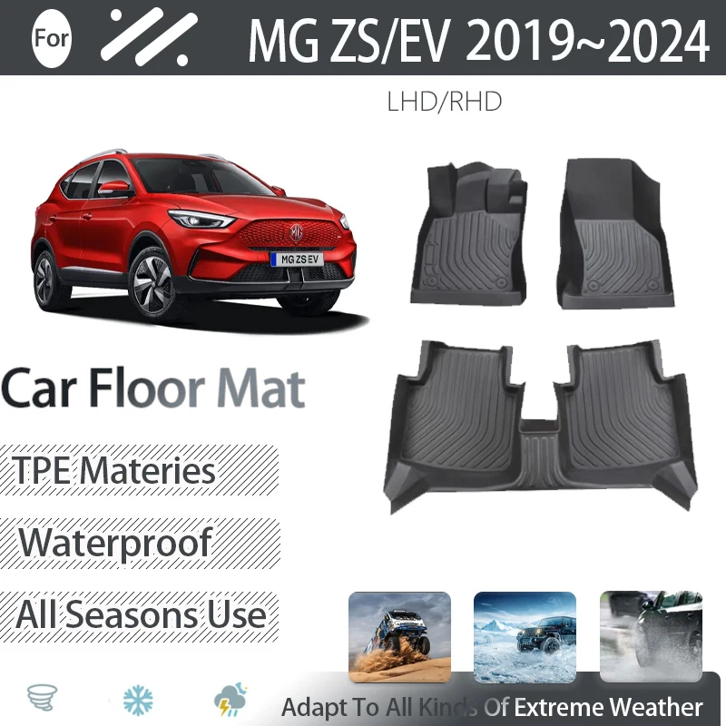 

Luxury Car Floor Mats For MG ZS MGZS EV ZX ZST VS 2019~2024 LHD Anti-dirty Pad Foot Carpets TPE Covers Full Set Auto Accessories