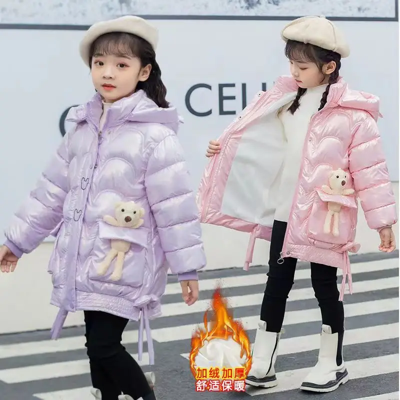 

2023 Winter Jacket For Girls Coat Teen Kids Parka Snowsuit Fashion Bright Waterproof Outerwear Children's Clothing 4 6 8 10 12