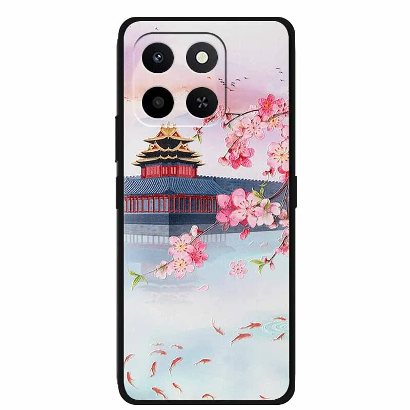 Embossed Floral Black Silicone Soft Back Cover - 3D Protective Case