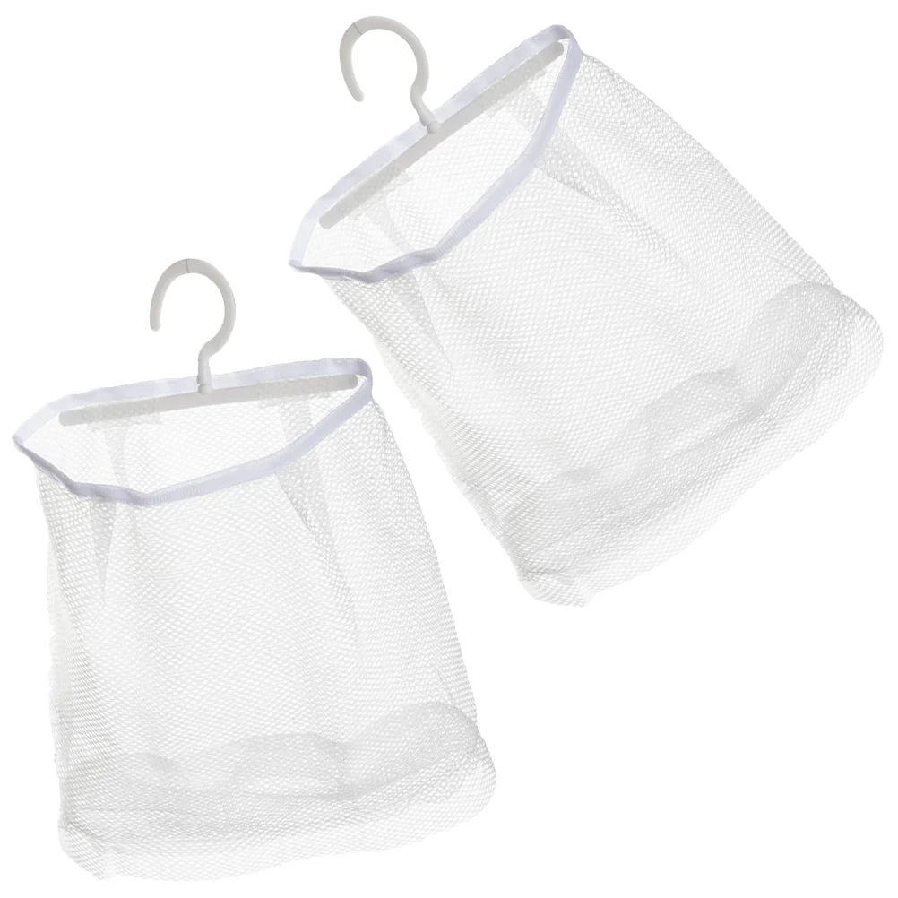 2 Pcs Storage Baskets Mesh Hanging Bag Bathroom Sorter Breathable Hook up Clothespin Shower White for Socks Laundry Travel